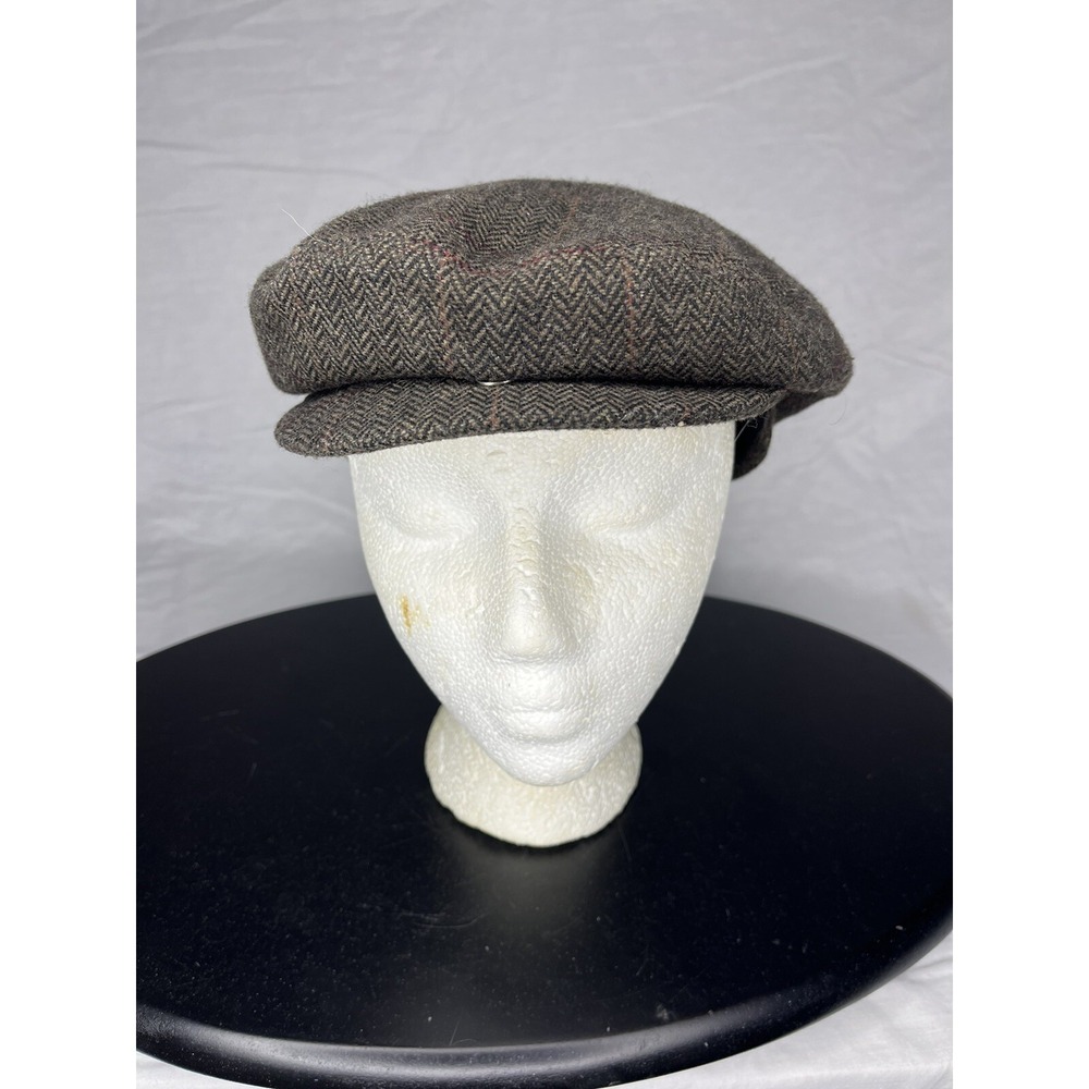 Firenze Cap Hat Men's Size 58 Medium Gray Chevron Lana Wool Made In Italy